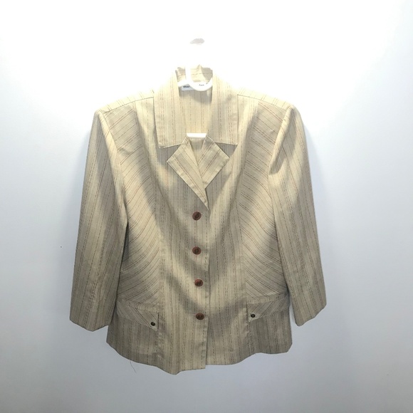 Marie Claire Beige Striped Blazer | Vintage Linen Look Office Jacket - Picture 2 of 12